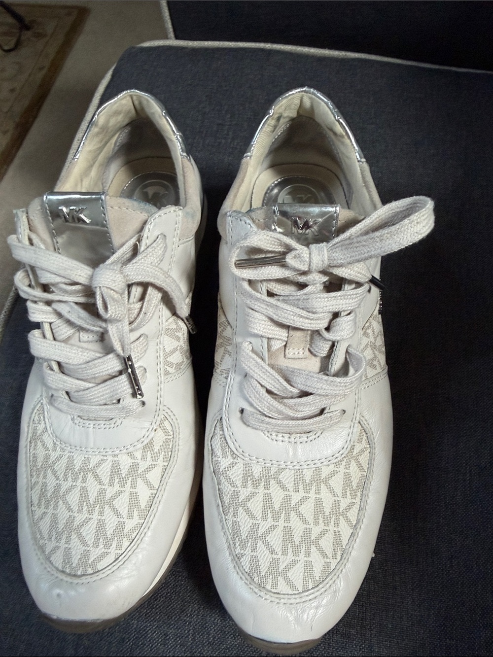Michael Kors Beige & Silver Logo Athletic Sneakers